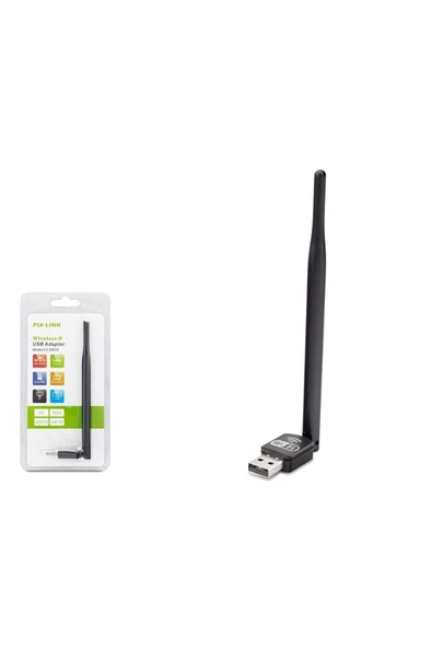 Pix-Link LV-UW10RK Wi-Fi 150Mbps 5dBi Antenli 8818IC USB Kablosuz Adaptör - Siyah