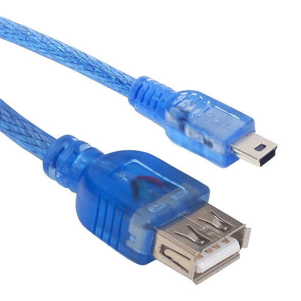 USB 5 PİN ERKEK-USB DİŞİ IPOD KABLOSU MAVİ ŞEFFAF 40 CM (4593)