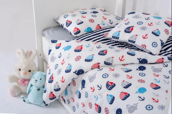 %100 Pamuk, 7 Parça Bebek Nevresim Takımı (Nevresim, Çarşaf, Yorgan, 2 Yastık ve Kılıfları), 100x150 cm - 4