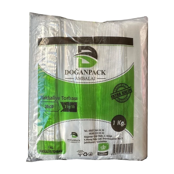 Doğanpack Şeffaf Naylon 1 lik 20x30 Cm. Bakkaliye Poşeti Torbası - 1 Kg. - 1 Paket