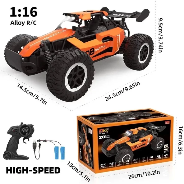 1:16 Off Road Şarjlı RC Uzaktan kumandalı Turuncu Arazi Aracı 5 Kanallı Çift Bataryalı 20 Km/s Hızında Hediyelik Oyuncak - 3