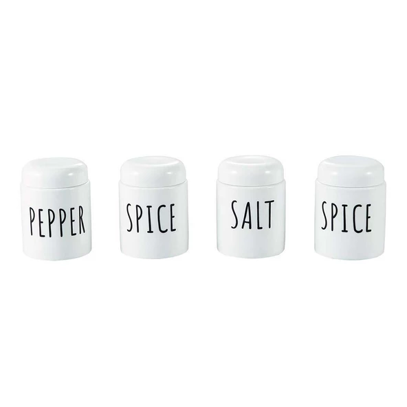 Porselen 4lü Baharatlık Vakum Kapaklı Hava Almaz Pepper Spice Salt Kavanoz Seti