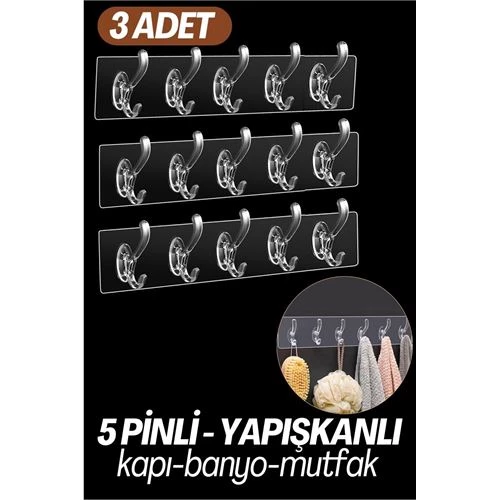 ModaCar 5 Pinli Yapışkanlı Askı Xenoty Design 3 lü SET