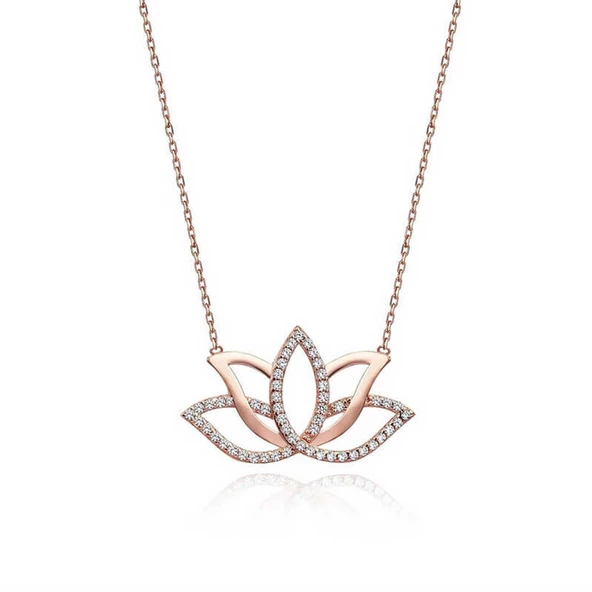 Lucky Life Kadın Gümüş Rose Lotus Çiçeği Kolye