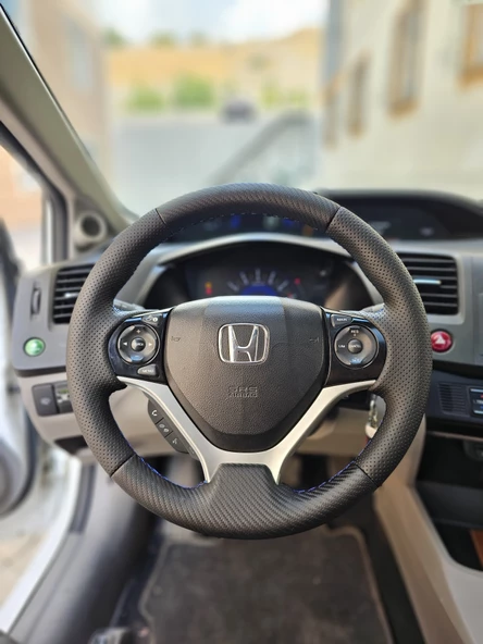 Honda Civic FB7 Araca Özel Direksiyon Kılıfı (Soft Nokta Karbon Mavi İp) - Resim 2