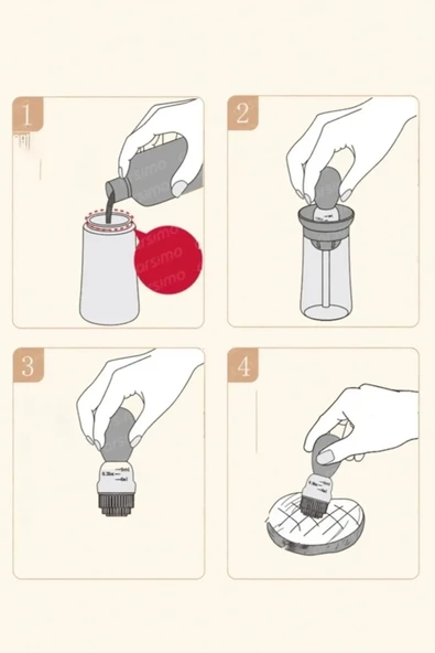 Hazneli Silikon Yağ Sos Ve Yumurta Fırçası Yağ Fırçası Yağlık Silikon Fırçalı Yağdanlık - Krem - 6