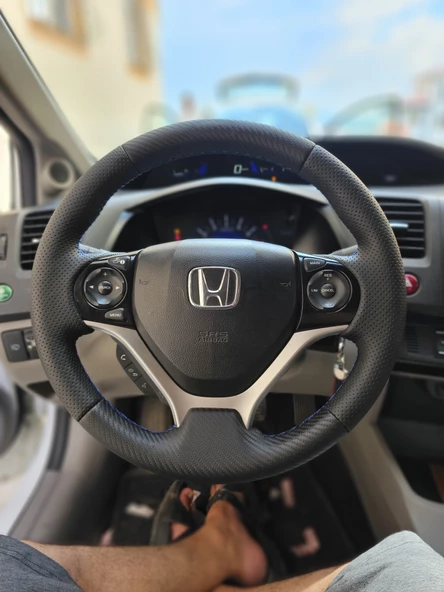 Honda Civic FB7 Araca Özel Direksiyon Kılıfı (Soft Nokta Karbon Mavi İp) - Resim 4