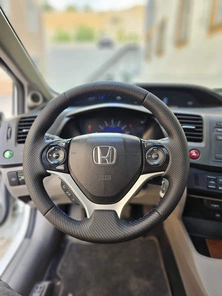 Honda Civic FB7 Araca Özel Direksiyon Kılıfı (Soft Nokta Karbon Mavi İp) ürün görseli