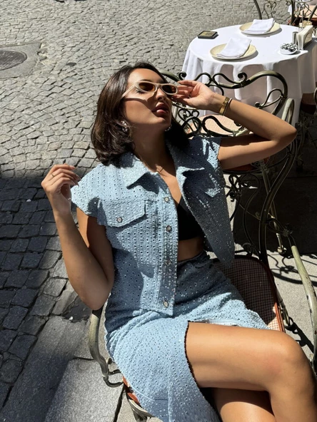 Kot Gümüş Payetli Yelek - 3