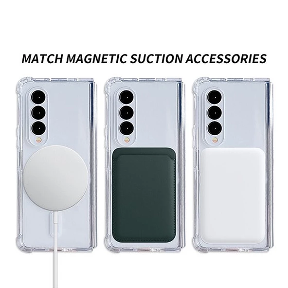 Samsung Galaxy Z Fold4 Kılıf Magsafe Özellikli Şeffaf Silikon Kapak - 4