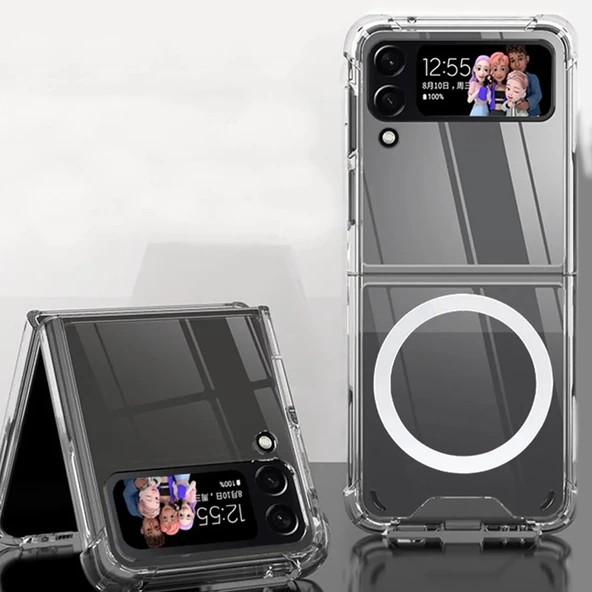 Samsung Galaxy Z Flip4 Kılıf Magsafe Özellikli Şeffaf Silikon Kapak - 2