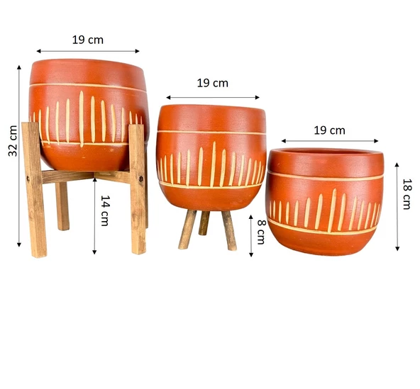 Bitki Tasarımı Beyaz Nokta Desenli Toprak Saksı Saksılık Salon Çiçeklik Üçlü Set - 19 CM - 2