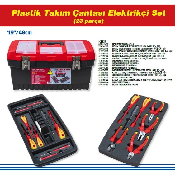 İzeltaş 8440001023 19" Plastik Takım Çantası Elektrikçi Set (23 Parça)