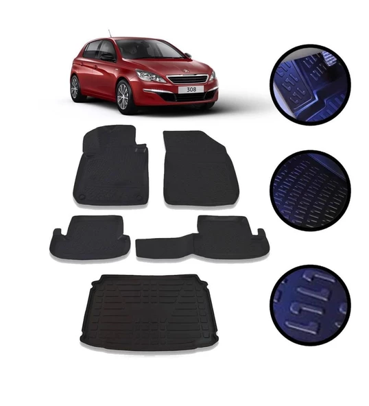 Peugeot 308 2014-2021 Arası 4D Havuzlu Oto Paspas Ve Bagaj Set