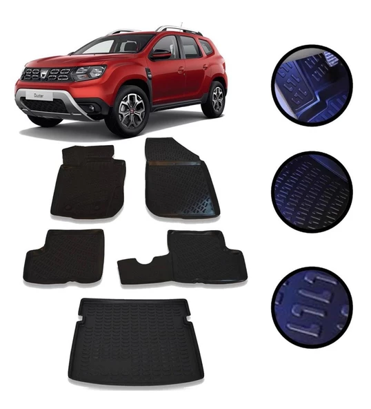 Dacia Duster 4X4 2018-2022 Arası 4D Havuzlu Oto Paspas Bagaj Set