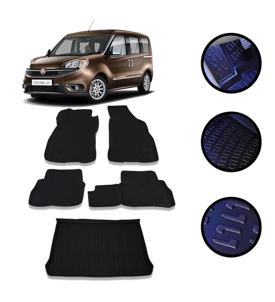 Fiat Doblo 2016-2021 Arası 4D Havuzlu Oto Paspas Ve Bagaj Set