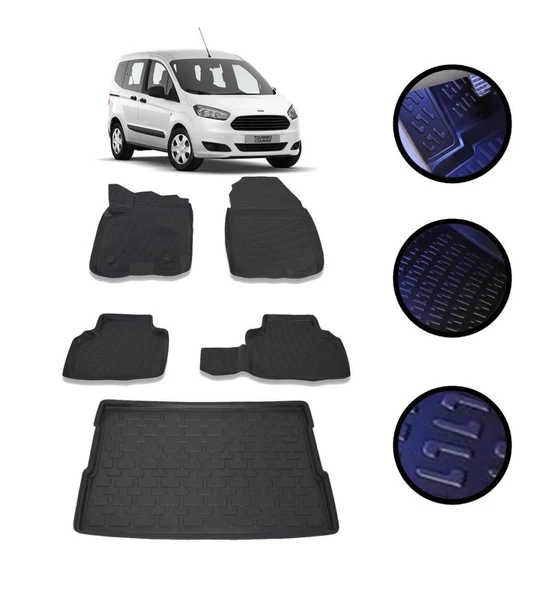 Ford Courier 2014-2022 Arası 4D Havuzlu Oto Paspas Ve Bagaj Set