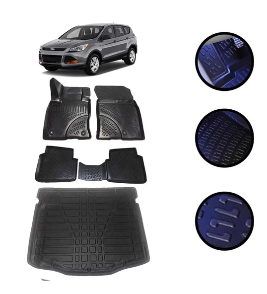 Ford Kuga 2019-2022 Arası 4D Havuzlu Oto Paspas Ve Bagaj Set
