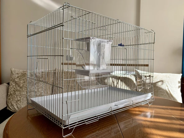 Sultan Papağanı Üretim Kafesi - ( Akıllı Yemlik, Suluk, Ahşap Tünek Dahil ) Kampanya Kalın Telli - 4