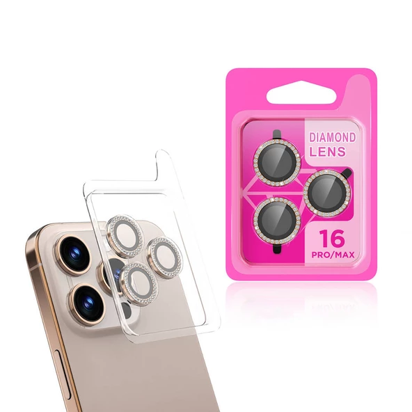 Apple iPhone 16 Pro Max Taşlı Kamera Lens Koruyucu Çerçeveli Koruyucu - 6