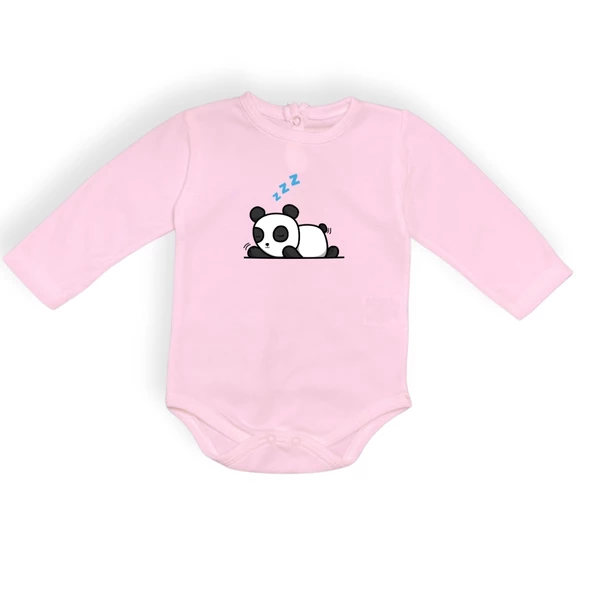 Uykucu Panda Baskılı Bebek Body Zıbın Çıtçıtlı Badi - 2