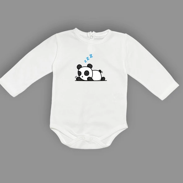 Uykucu Panda Baskılı Bebek Body Zıbın Çıtçıtlı Badi - 5
