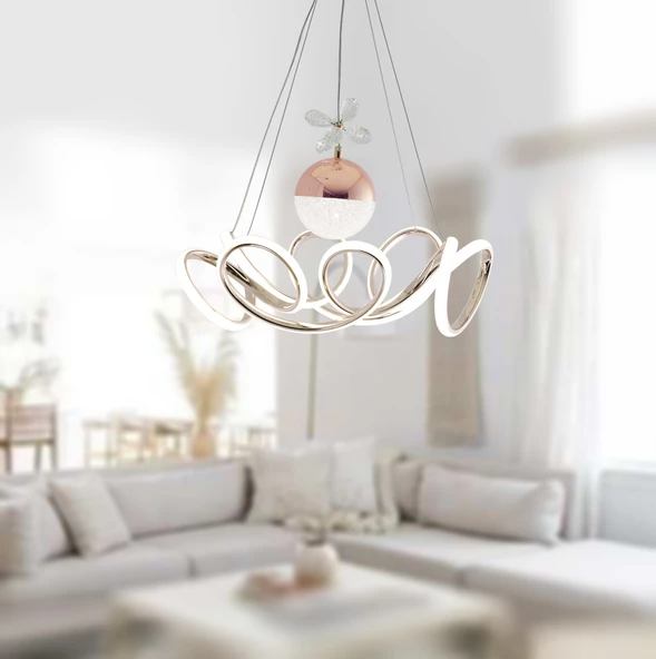 TT Aydınlatma TT330-1TPL-FSR  Zambak Modeli Fransız Sarı Kaplama Tek Toplu 3 Renk Modüllü Ledli Avize - Resim 2