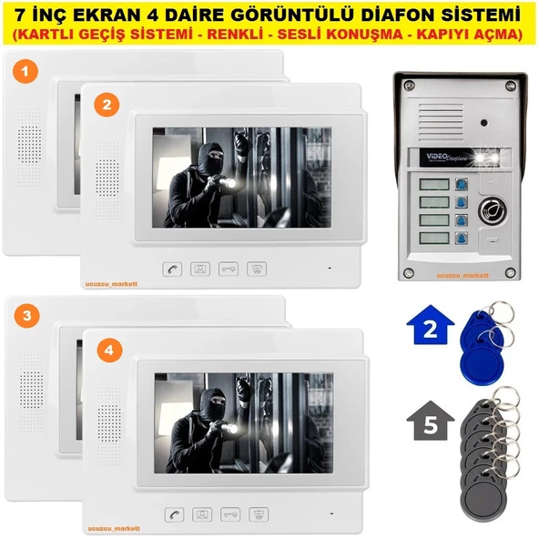 7 İNÇ EKRAN 4 DAİRELİK GÖRÜNTÜLÜ DİAFON SİSTEMİ