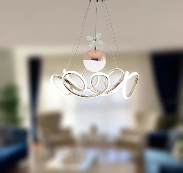 TT Aydınlatma TT330-1TPL-FSR  Zambak Modeli Fransız Sarı Kaplama Tek Toplu 3 Renk Modüllü Ledli Avize - Resim 3