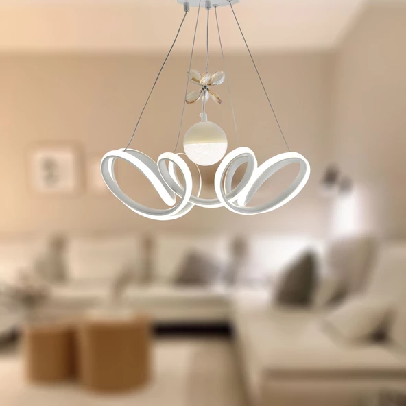 TT Aydınlatma TT330-1TPL-BY  Zambak Modeli Mat Beyaz Tek Toplu 3 Renk Modüllü Ledli Avize - Resim 3