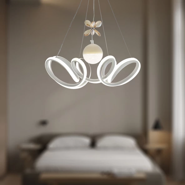 TT Aydınlatma TT330-1TPL-BY  Zambak Modeli Mat Beyaz Tek Toplu 3 Renk Modüllü Ledli Avize - Resim 2