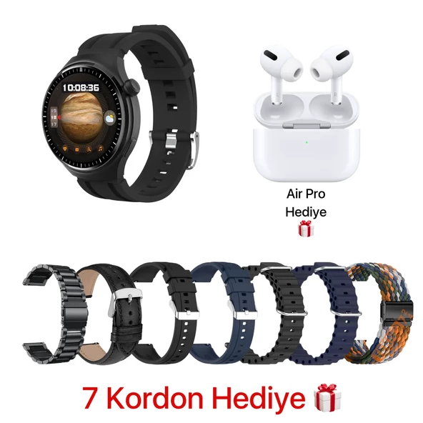 WATCH 4 PRO SUİT SİYAH VE GÜMÜŞ + AİRPODS PRO KULAKLIK 7 KORDON - 2