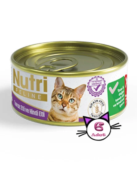 Nutri Feline 85Gr Tavuk Etli Hindi Etli Tahılsız 6Adet Yaş Kedi Maması