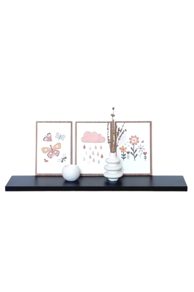 yankı-byeg 60 Cm Siyah Mdf Uçan Duvar Rafı Gizli Bağlantı Kitaplık
