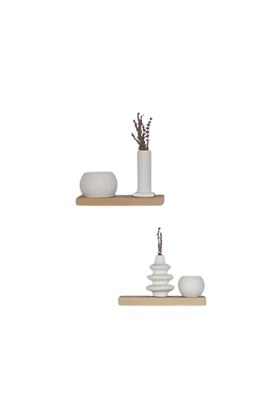 yankı-byeg 20 Cm İkili Safir Meşe Mdf Uçan Duvar Rafı Gizli Bağlantı Çiçeklik