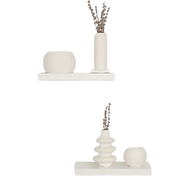 yankı-byeg 20 Cm İkili Beyaz Mdf Uçan Mini Duvar Rafı Gizli Bağlantı Çiçeklik