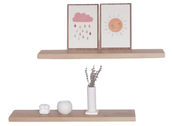 yankı-byeg 40 Cm İkili Safir Meşe Mdf Uçan Duvar Rafı Gizli Bağlantı Kitaplık