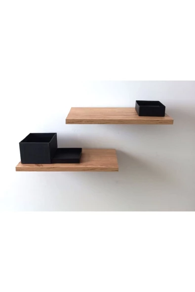 yankı-byeg İkili 35 Cm Savana Meşe Mdf Uçan Duvar Rafı Kitaplık Gizli Bağlantı