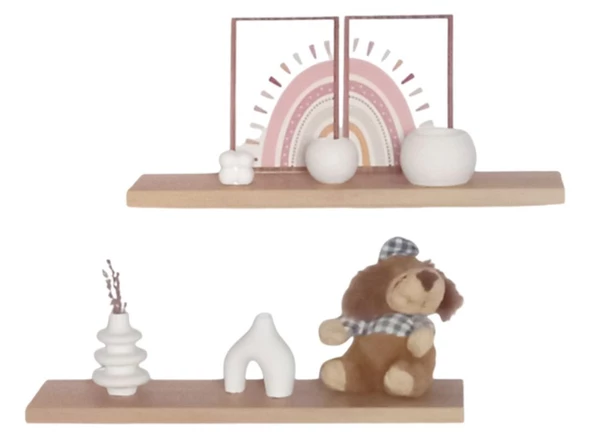 yankı-byeg 50 Cm İkili Safir Meşe Mdf Uçan Duvar Rafı Gizli Bağlantı Kitaplık