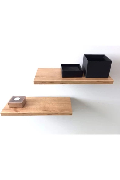 yankı-byeg İkili 50 Cm Savana Meşe Mdf Uçan Duvar Rafı Kitaplık Gizli Bağlantı