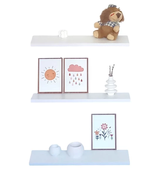 yankı-byeg 50 Cm Üçlü Beyaz Mdf Uçan Duvar Rafı Gizli Bağlantı Kitaplık