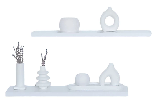 yankı-byeg 60 Cm İkili Beyaz Mdf Uçan Duvar Rafı Gizli Bağlantı Kitaplık
