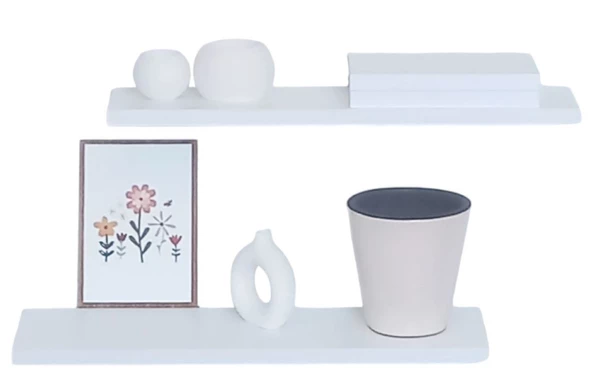 yankı-byeg 50 Cm 60 Cm İkili Beyaz Mdf Uçan Duvar Rafı Gizli Bağlantı Kitaplık