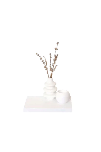 yankı-byeg 20 Cm Beyaz Mdf Uçan Duvar Rafı Gizli Bağlantı Çiçeklik