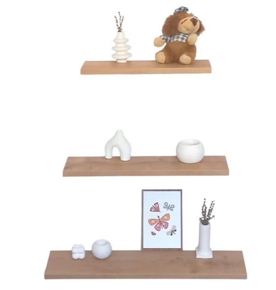 yankı-byeg 40 Cm 50 Cm 60 Cm Üçlü Safir Meşe Mdf Uçan Duvar Rafı Gizli Bağlantı Kitaplık