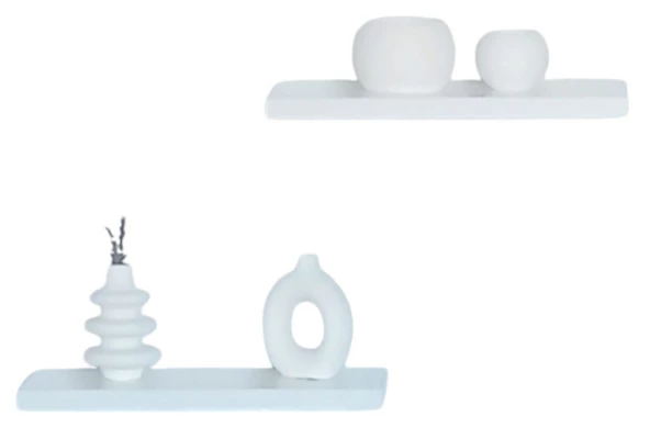 yankı-byeg 30 Cm Beyaz İkili Mdf Uçan Duvar Rafı Gizli Bağlantı Kitaplık