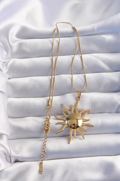 316L Çelik Zincir Gold Renk Ayna Model Güneş Kolye - TJ-BKO8985 - 2