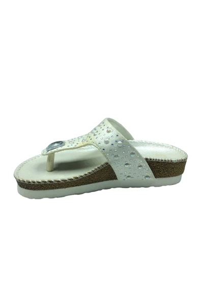 OrtopedikAL 1005 Patik Kız Çocuk Beyaz İncili Terlik Parmak Arası Abiye Taşlı - 3