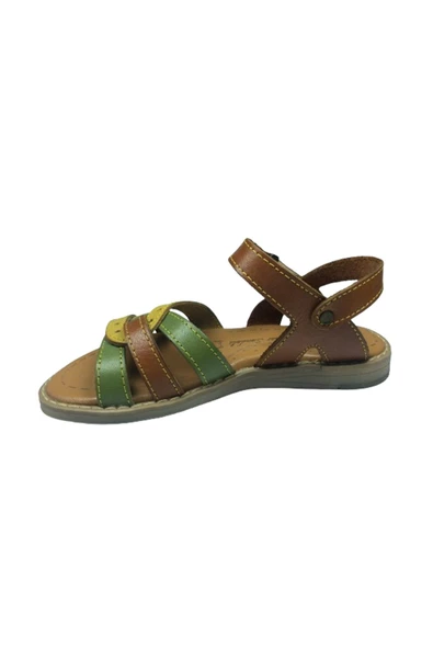 OrtopedikAL 1005 Kız Sandalet 746 Klt Taba-Hardal-Yeşil % 100 Deri Cırtlı - 3