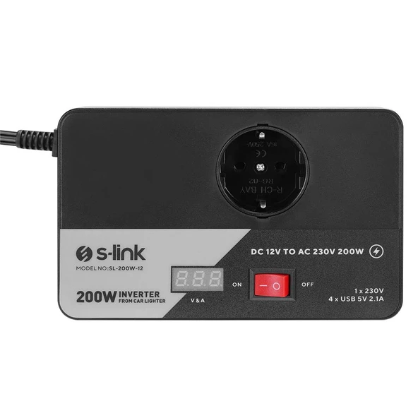 S-link SL-200W-12 200W DC12V-AC230 Çakmaktan Power Inverter - 2